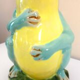 Frog pitcher, glazed ceramic, slipware, signed Athezza Franca