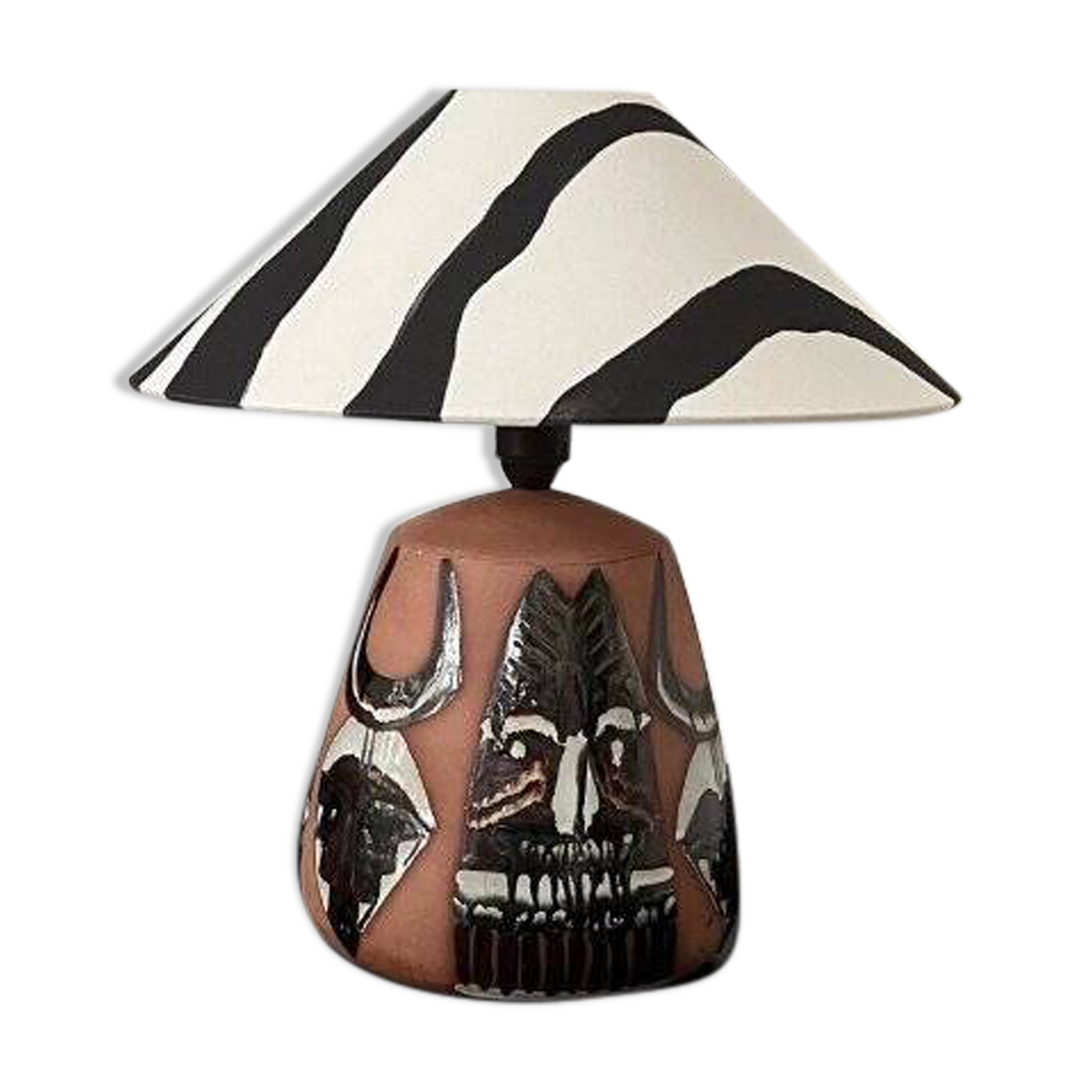 Graphic glazed ceramic table lamp by Elsie Borelius, Sweden, 1960s