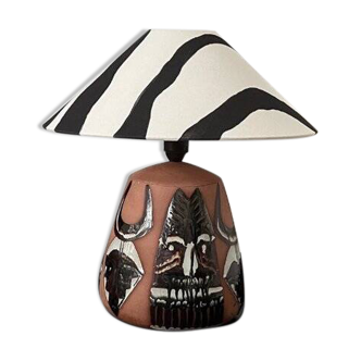 Graphic glazed ceramic table lamp by Elsie Borelius, Sweden, 1960s