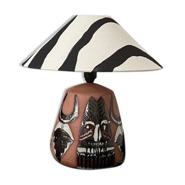 Graphic glazed ceramic table lamp by Elsie Borelius, Sweden, 1960s