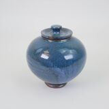 Small blue ceramic box with signed lid