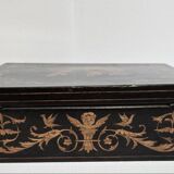 Sorrento marquetry box with a scene of three dancers in a medallion.
