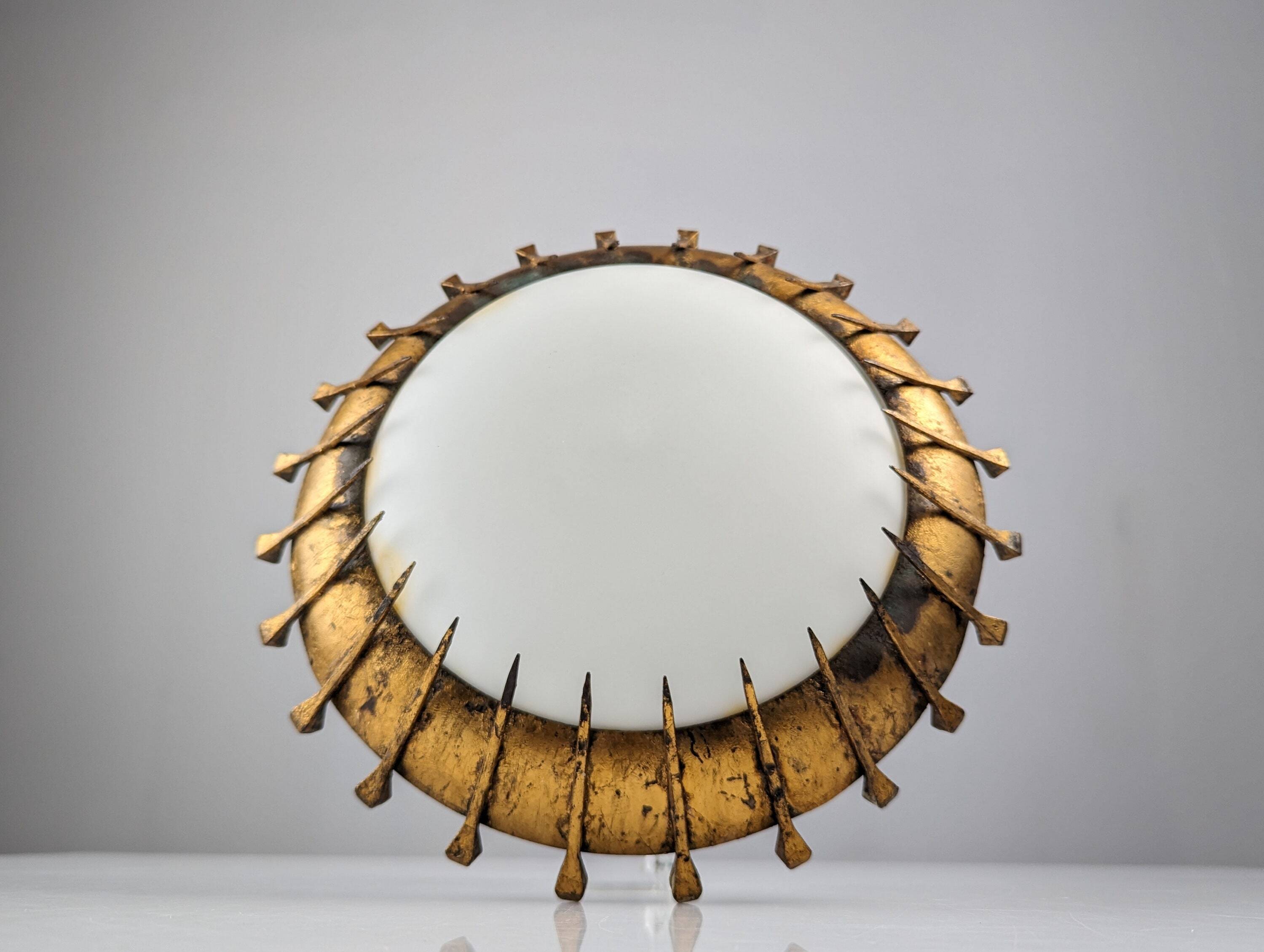 Forged nail sun lamp, gold leaf and glass, France, 1950s