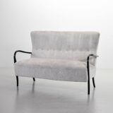 Guglielmo Ulrich Two Seat Sofa in Grey Silver Fabric. Italy, 1950s