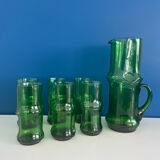 Service a eau carafe et verre vert vintage