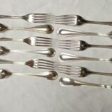 12 silver metal table forks from Christofle model "Spatours"