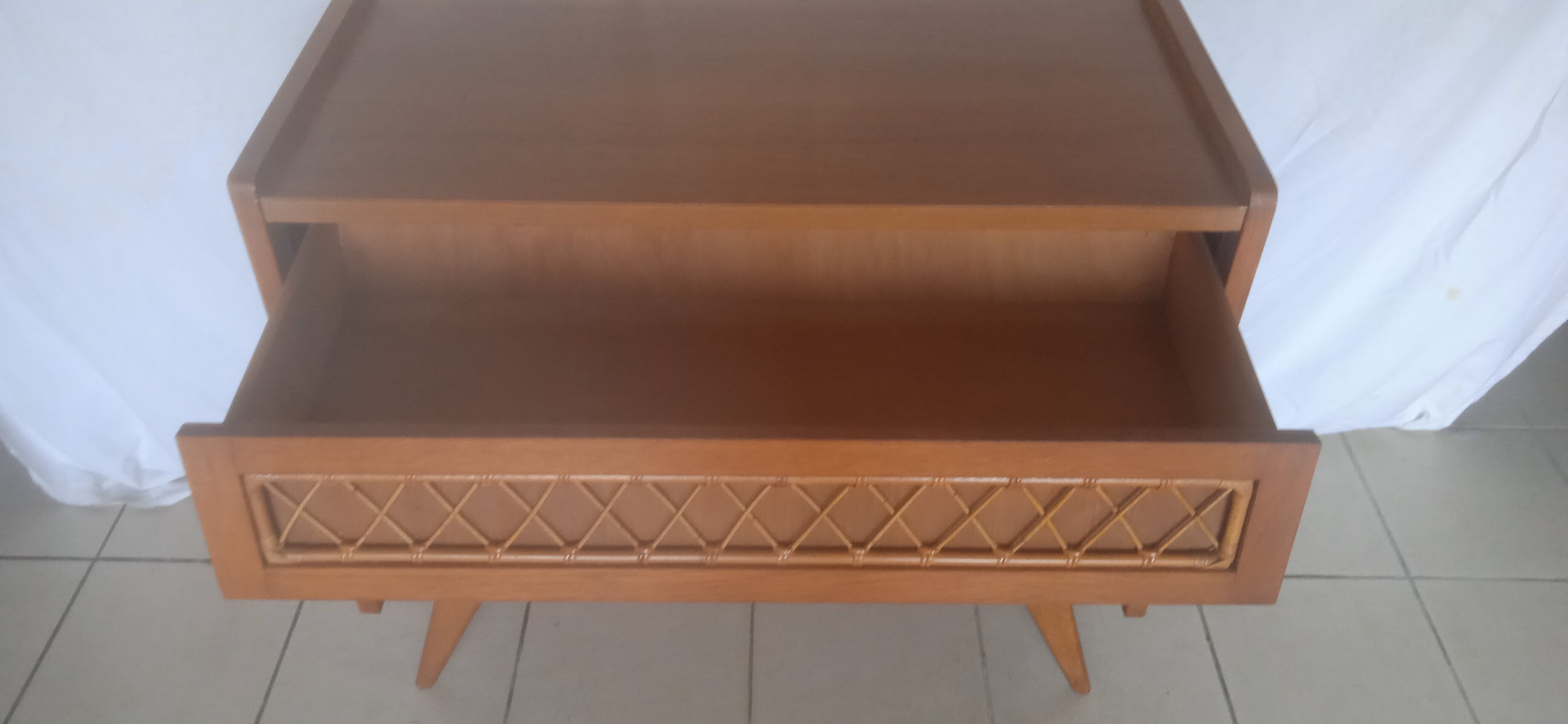 Vintage wood and rattan chest of drawers