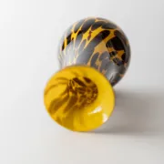 Vintage Murano glass vase from the 1990s, yellow art glass with black spots, postmodern Italian design.