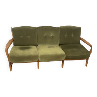 70's velvet and wood sofa