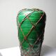 Japanese vase, green ceramic with bamboo lacing, Awaji Yaki, antique 1900-1930.