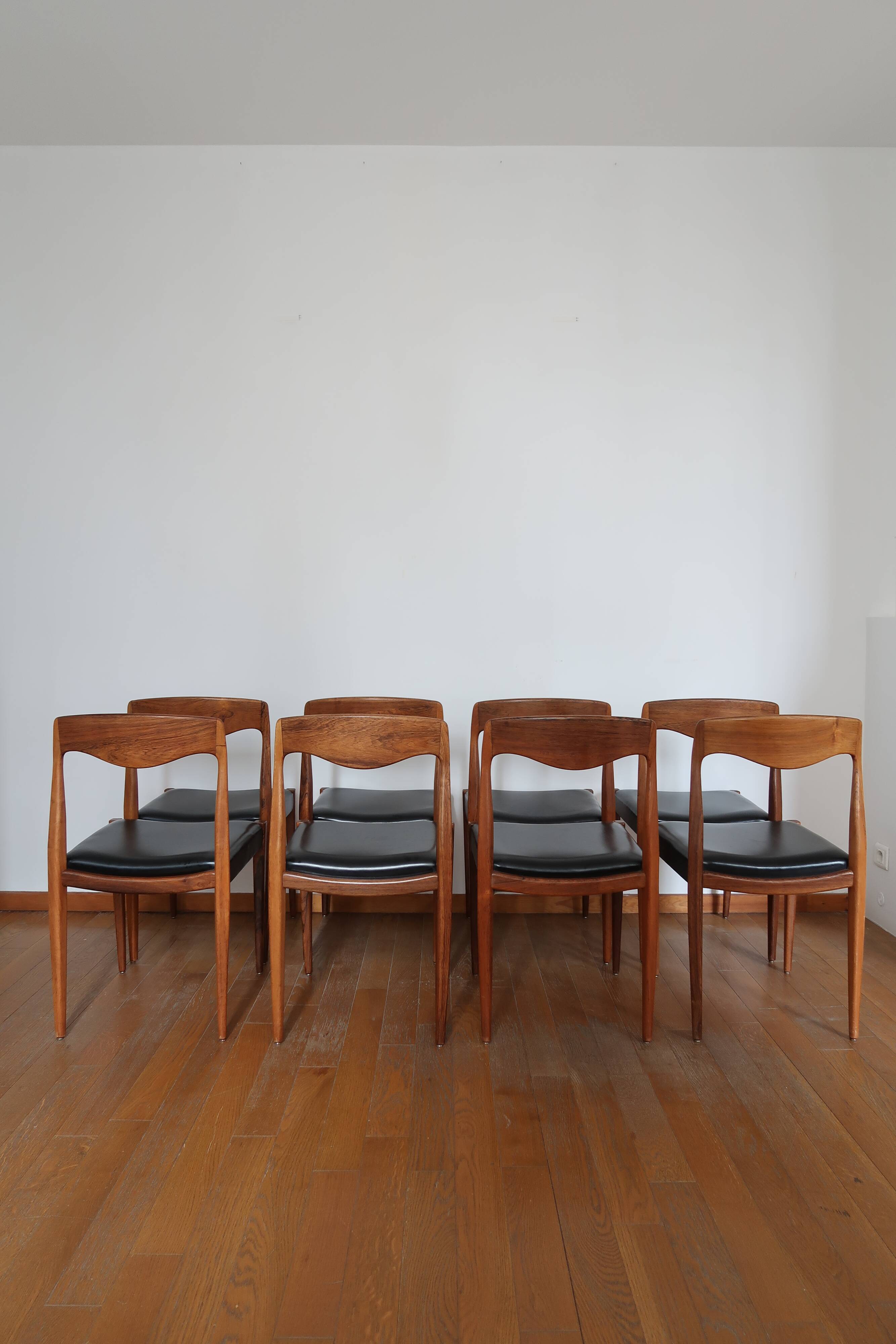 Lot de 8 chaises scandinaves palissandre skaï