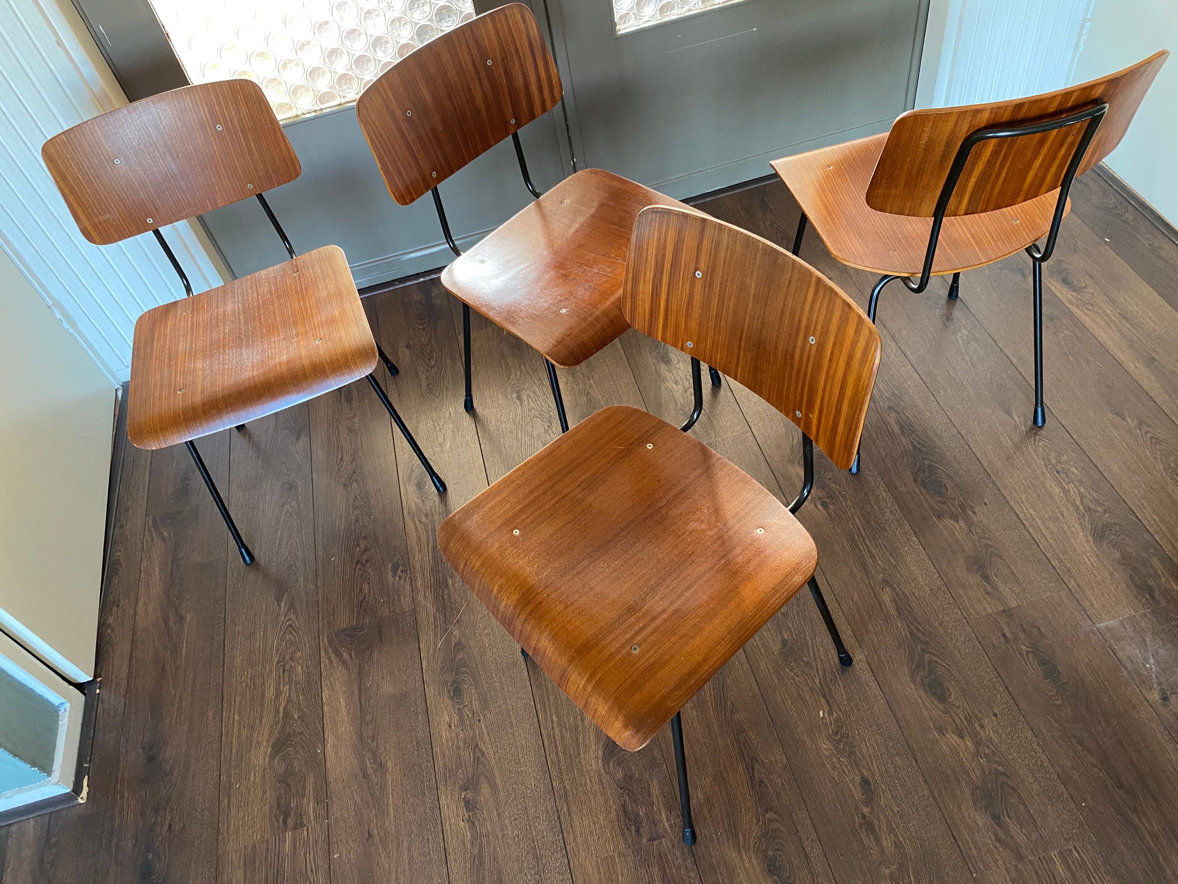 Set of 4 teak and steel dining chairs by Tjerk Reijenga for Pilastro 1950s