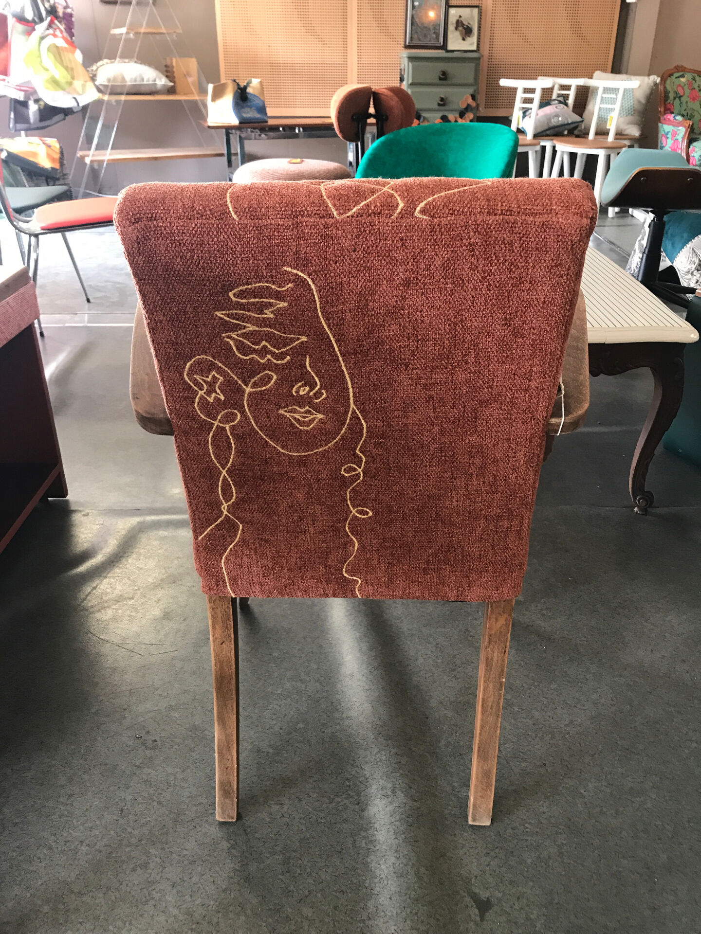 Bridge armchair from the 1940s with embroidered upholstery.