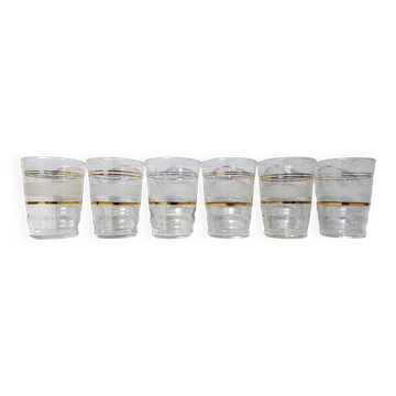 6 vintage Art Deco white frosted glasses