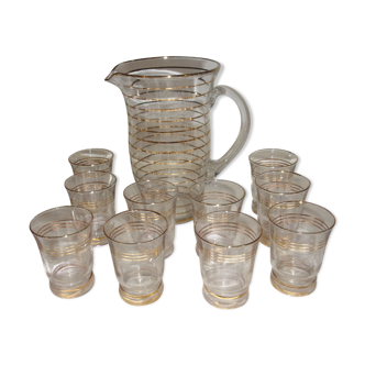 Service in glass pitcher and 10 glasses