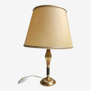 Lampe à poser en laiton et abat-jour en tissus années 50