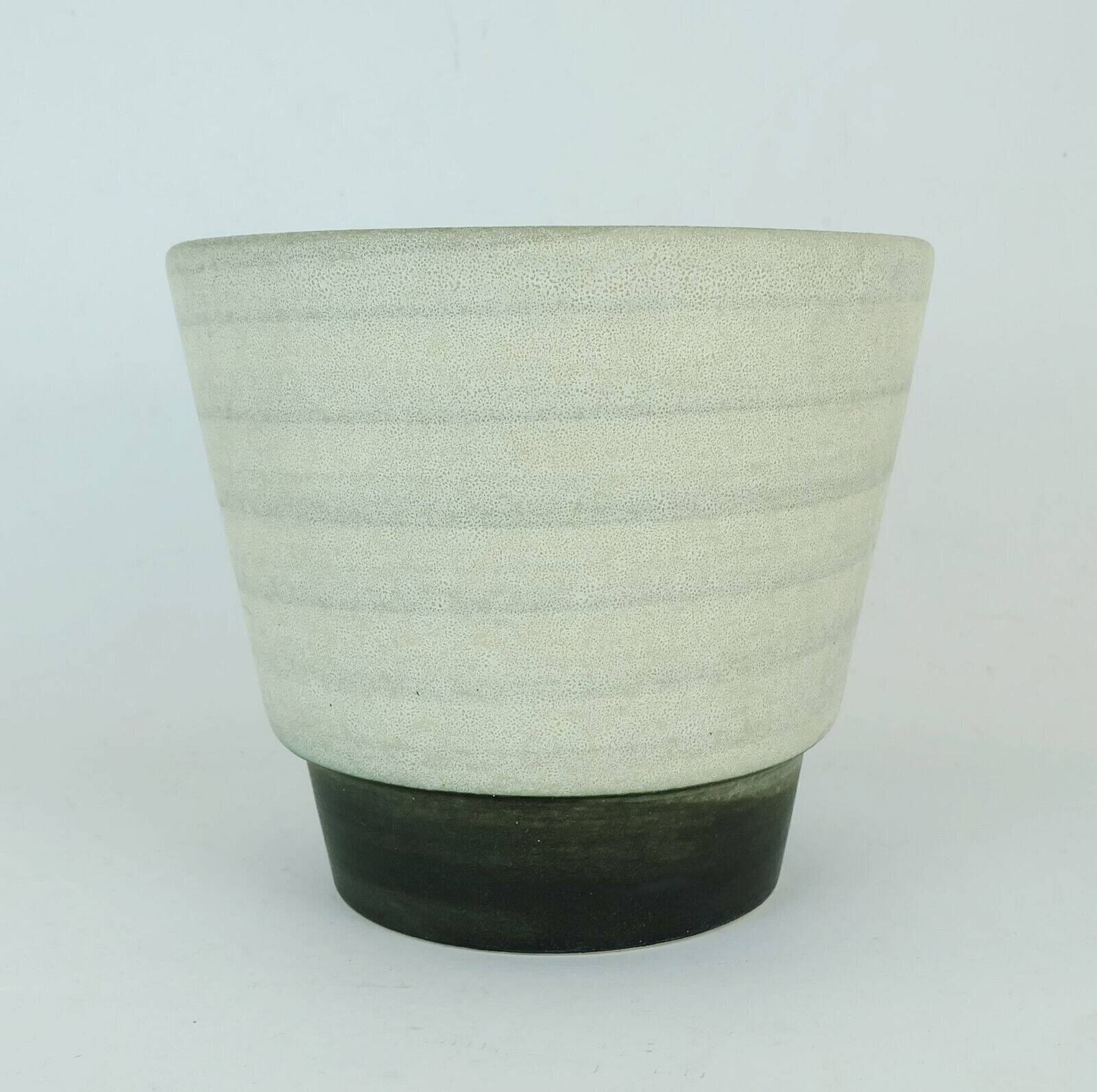 Mid century flowerpot planter u-keramik stripe pattern shades of gray and black 50s 60s