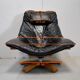 Leather and beech relaxation chair - 1970 / 1980