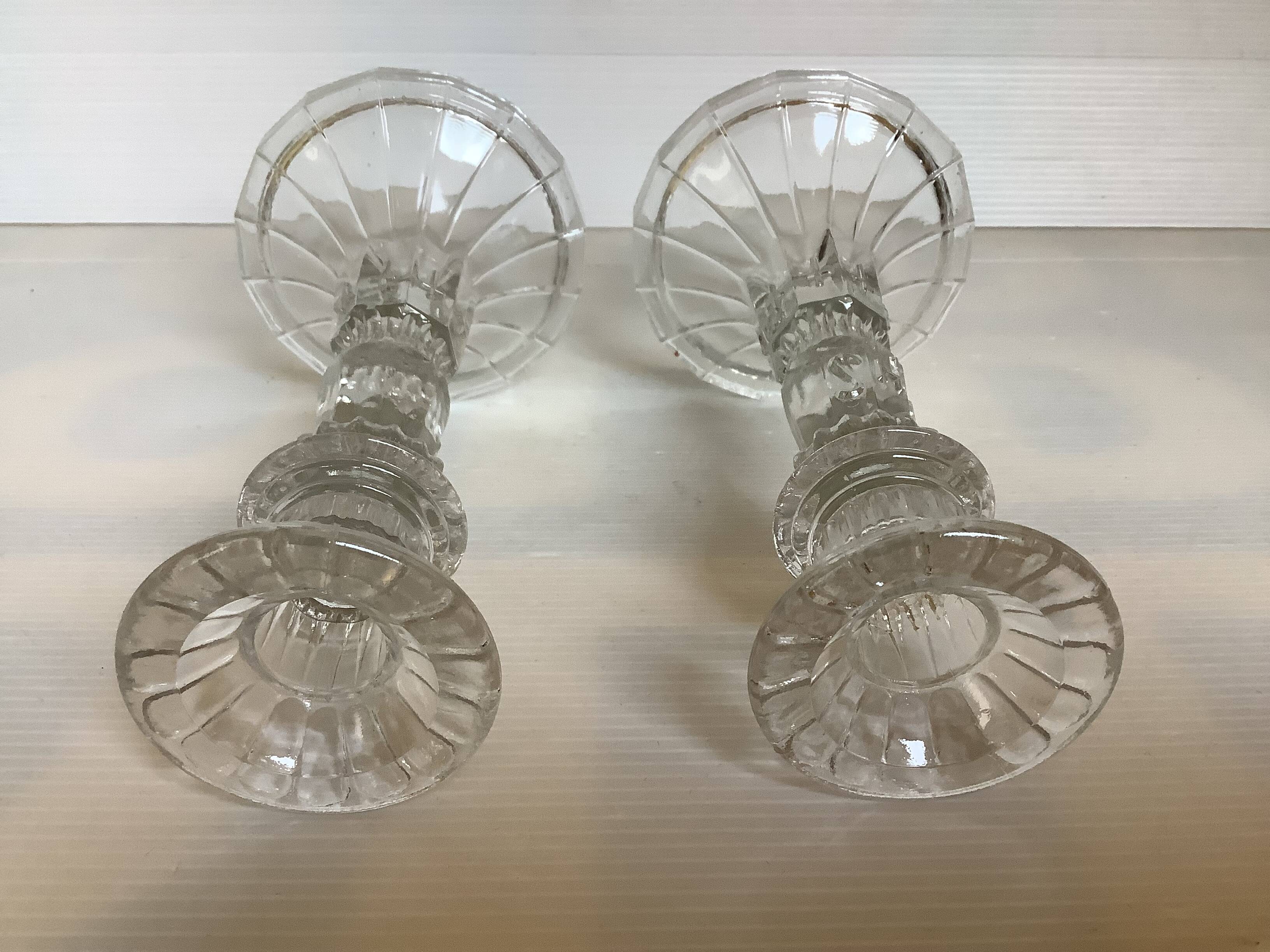 Pair of moulded glass candlesticks