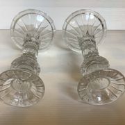 Pair of moulded glass candlesticks