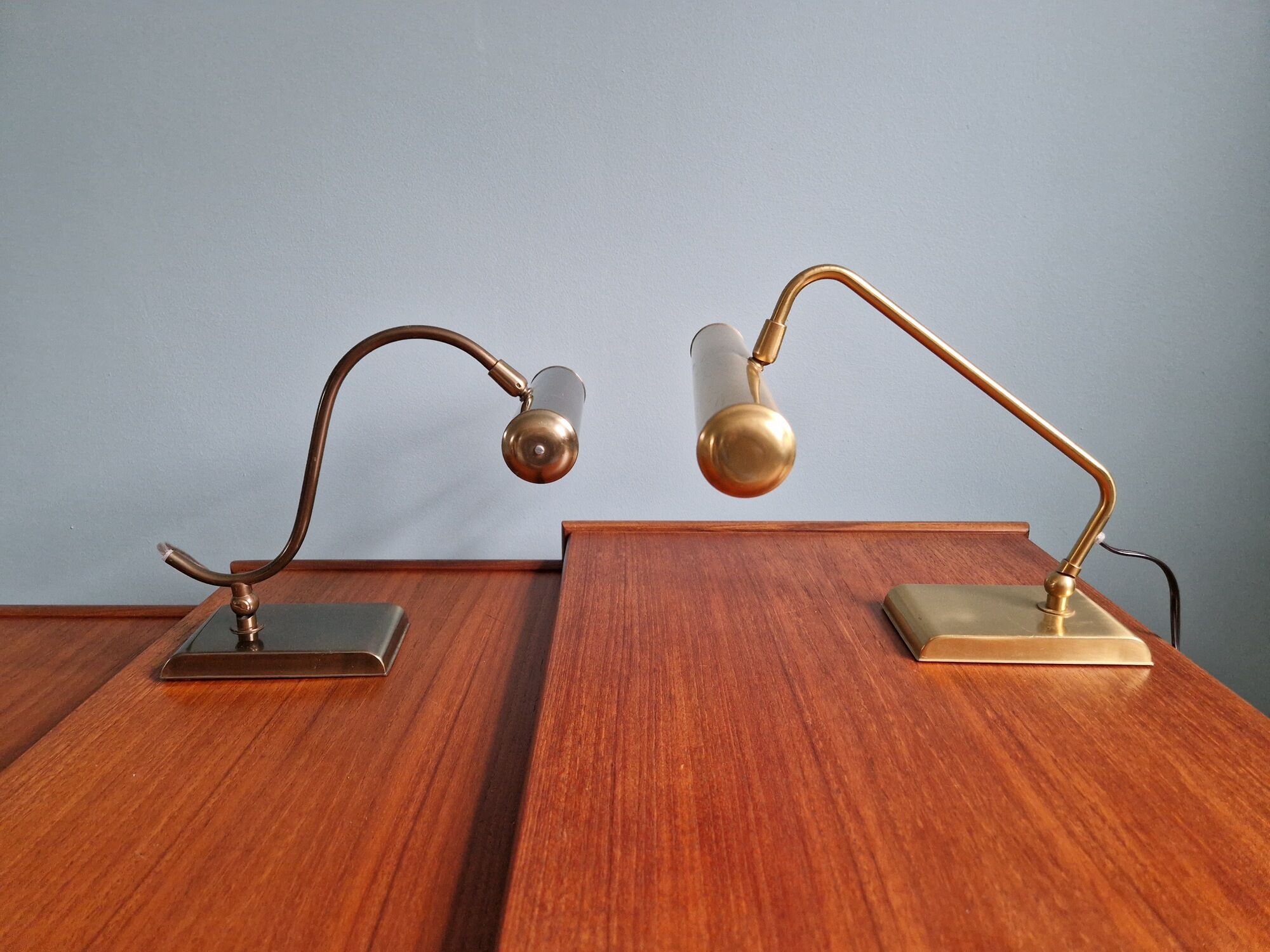 Pair of brass desk/piano lamps, 1950s-60s