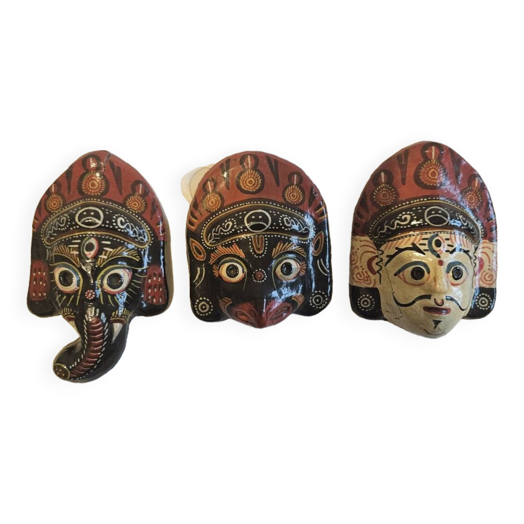 Vintage papier mache wall mask. made in nepal. colorful wall art.