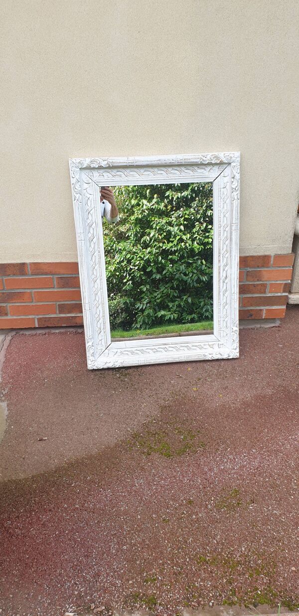 Miroir bois blanchi  campagne décoration