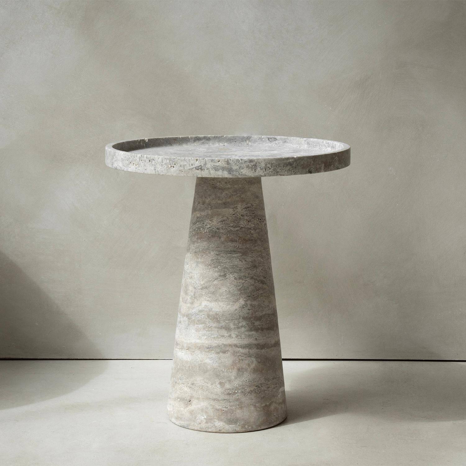 Silver travertine cone side table
