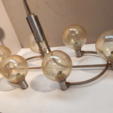 Lustre vintage 6 globes verre fumé et metal chromé années 70
