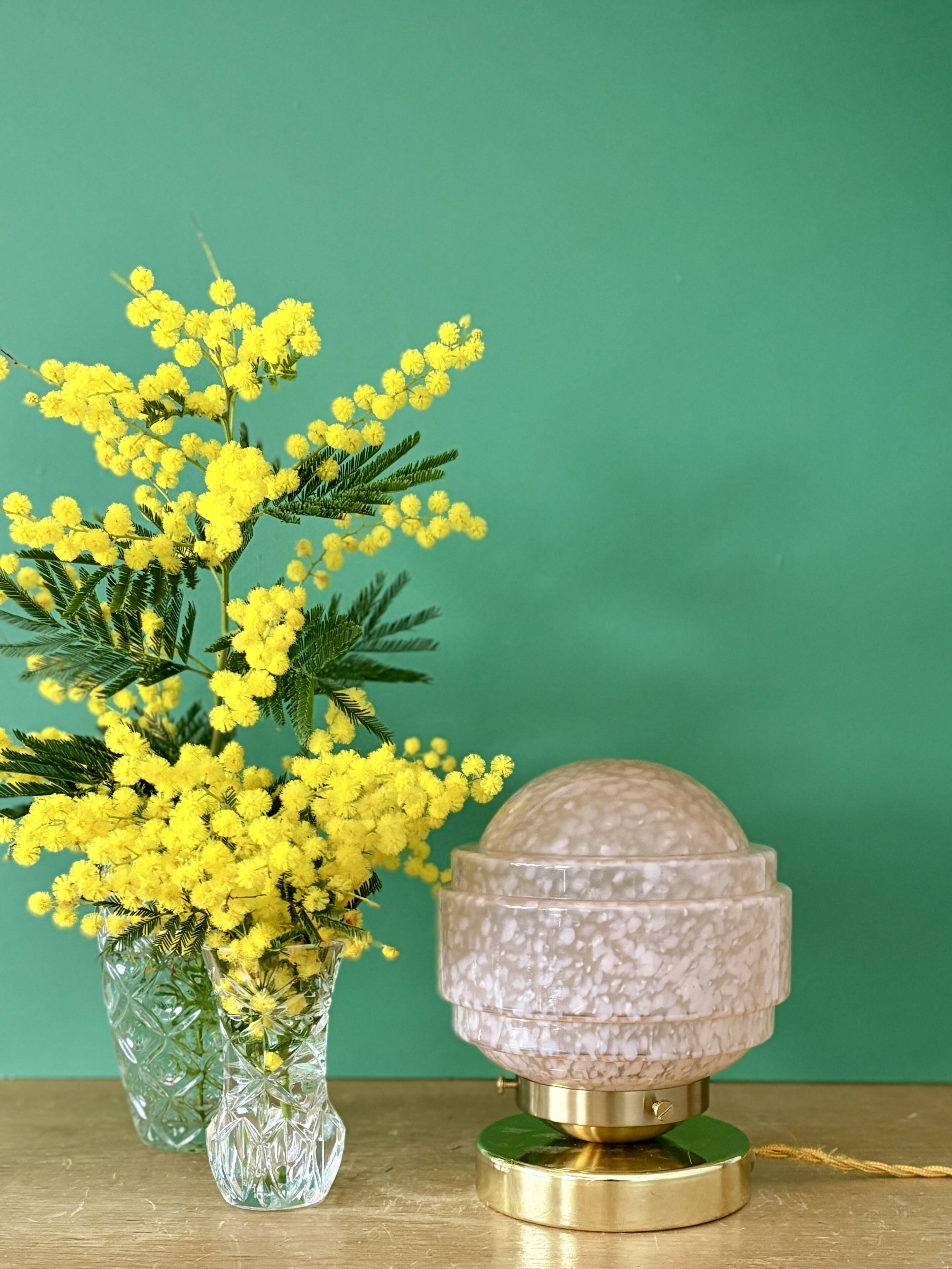 Vintage glass globe table lamp in pink from Clichy.