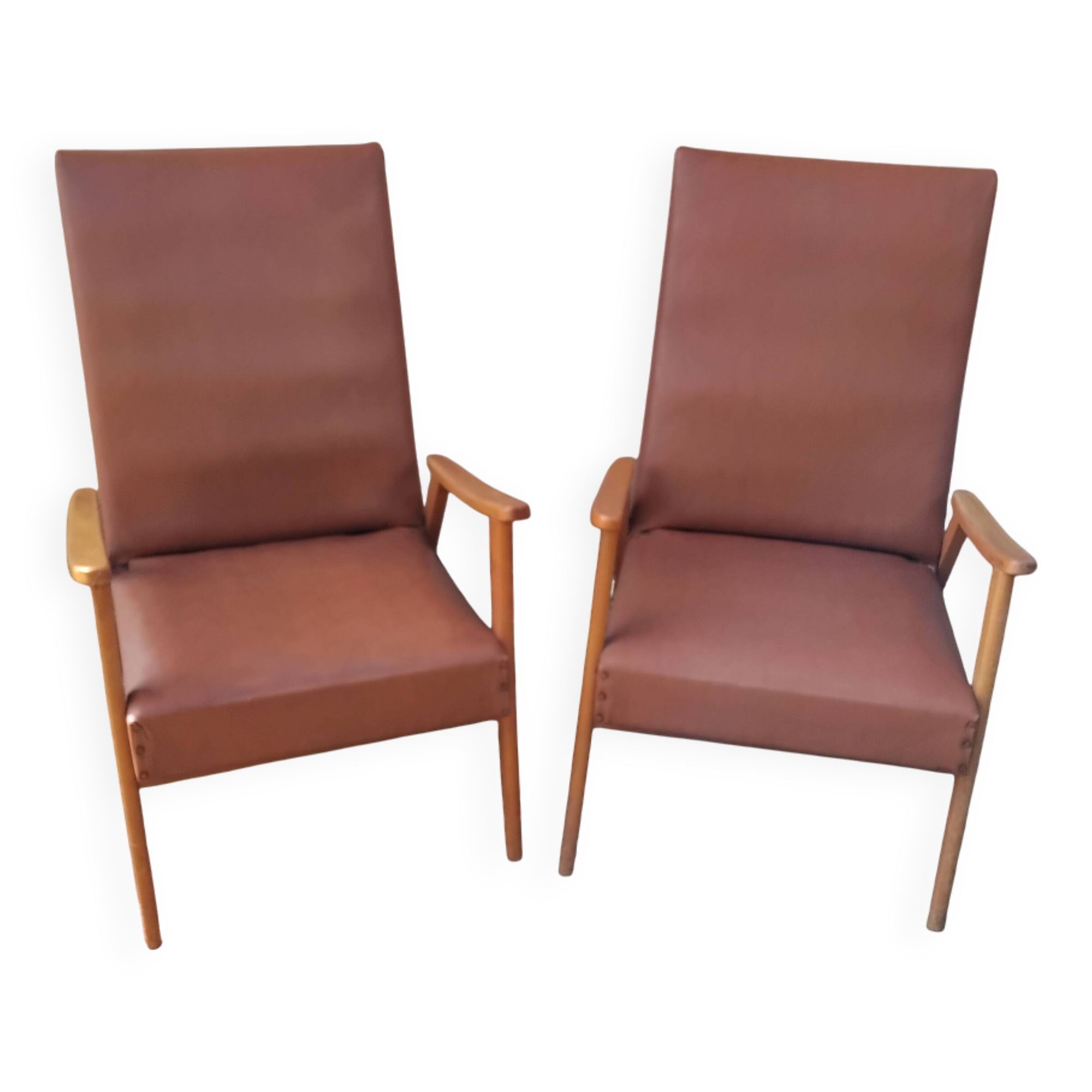 Paire de fauteuil vintage année 50 60 pieds compas scandinave