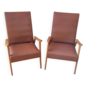 Pair of vintage armchairs from the 50s, 60s, Scandinavian compass feet