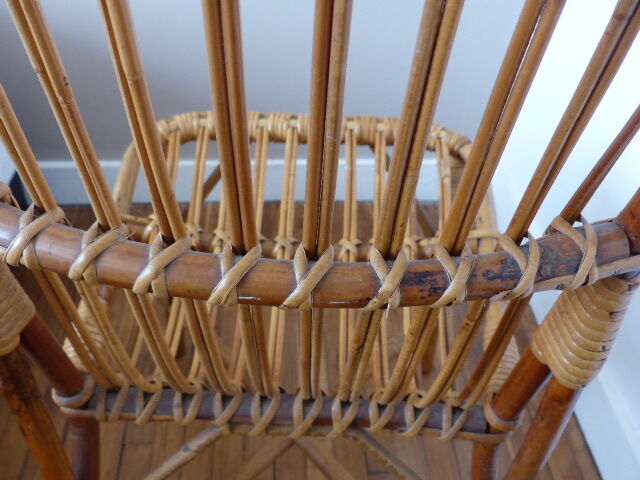 Chair, bamboo and rattan vintage, 70s.