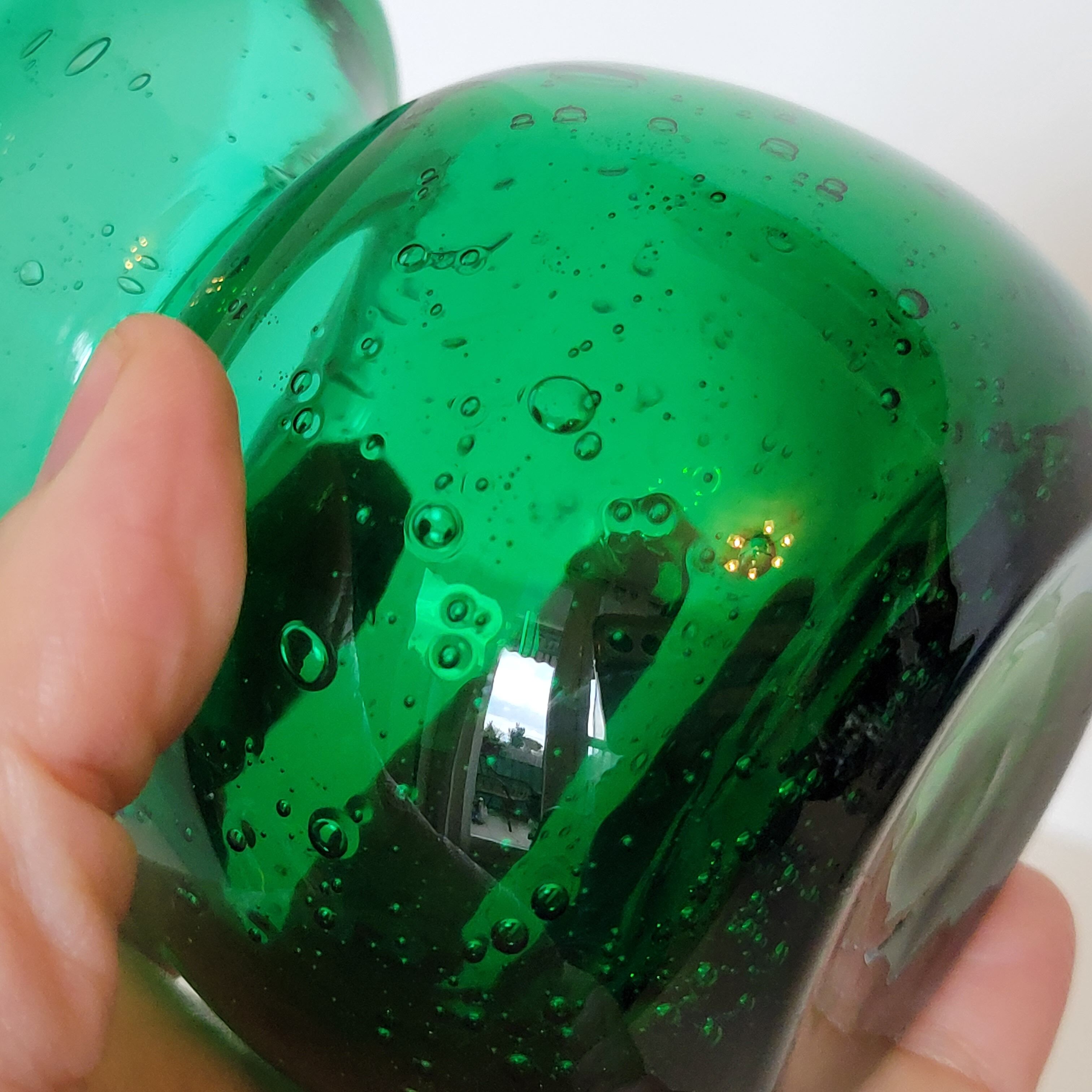 Small green bubbled blown glass vase