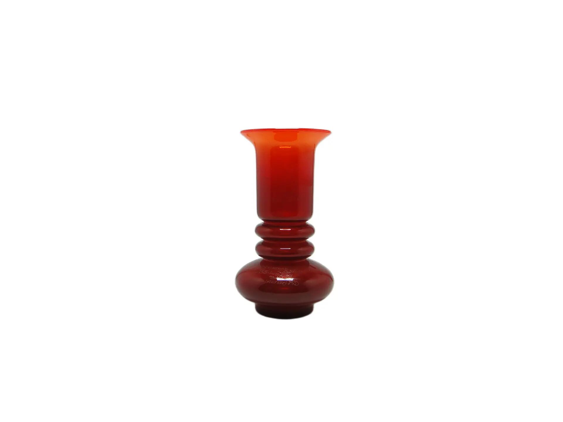 Mid-century modern vase, red glass, by L. Fiedorowicz, Poland, 1970s