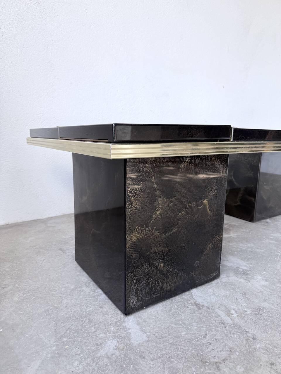 "Rizzo" lacquered and brass coffee-bar table from the 1970s.