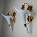 Pair of white fleur-de-lis wall lights, Murano glass, Italy, 1970