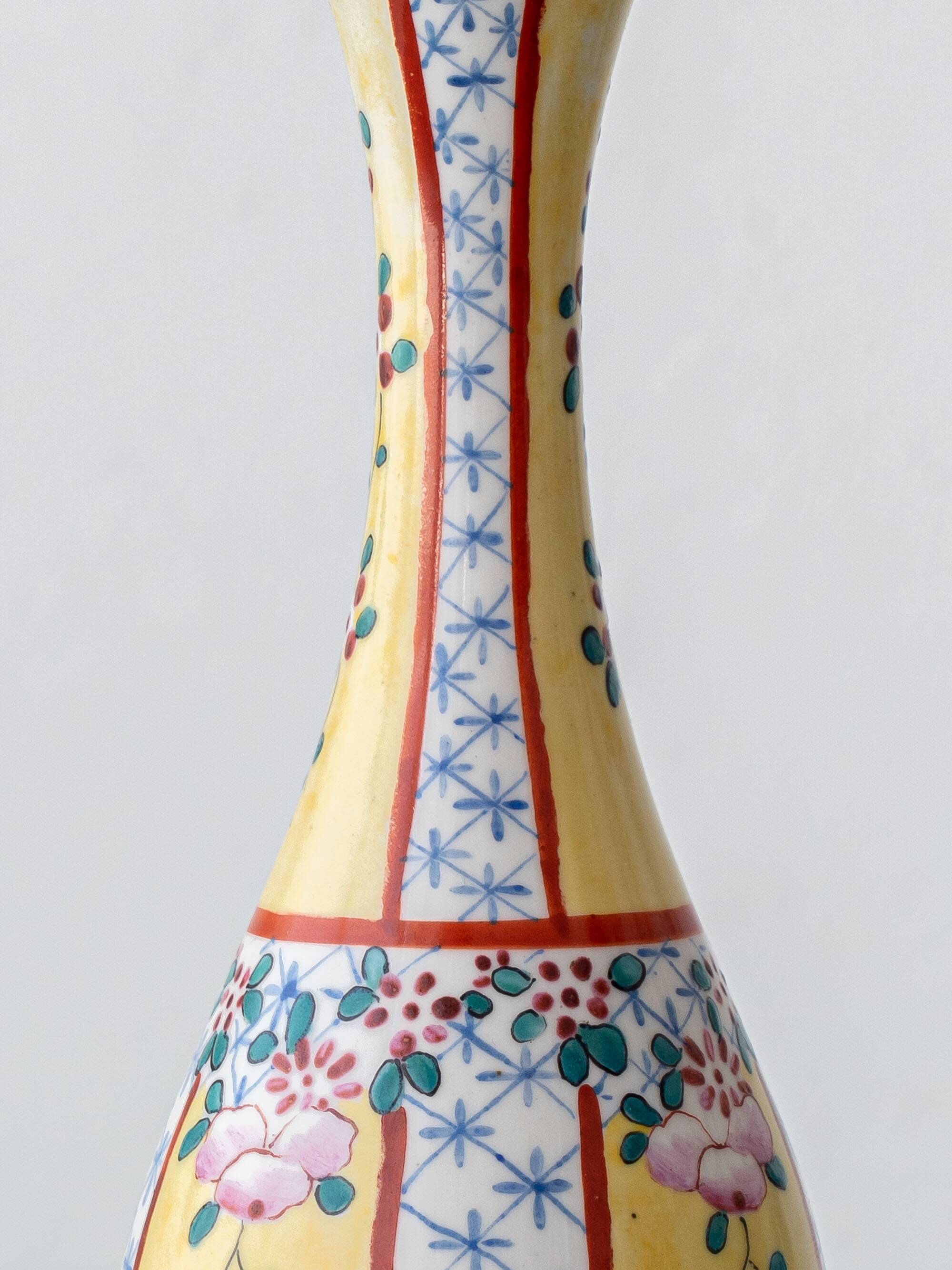 Hand-Painted Yellow Chinoiserie Porcelain Lamp, circa 1900