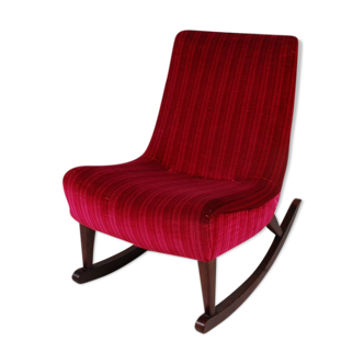 Rocking Chair With red velvet upholstery and wooden base 1950