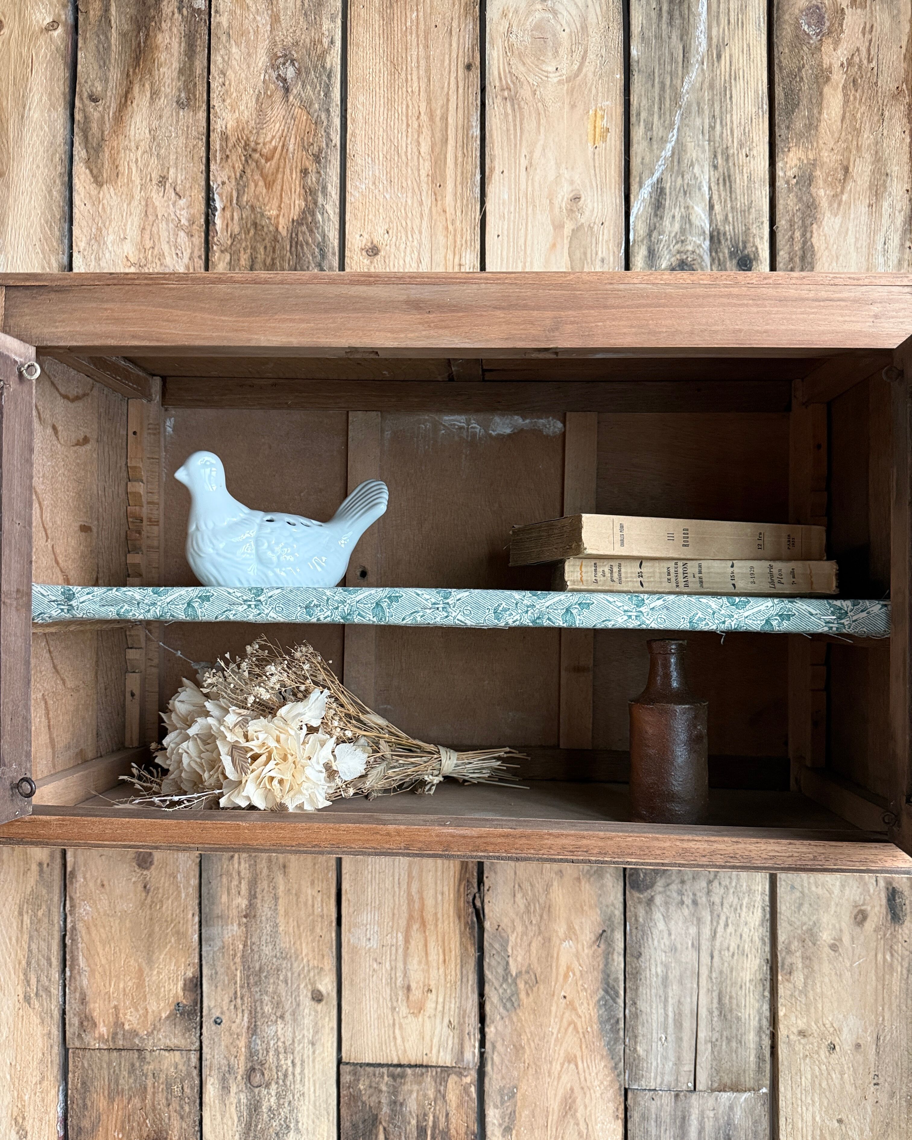 Small antique wall display cabinet in walnut.