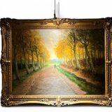 Hst animated landscape path in the forest frame signed around 1900
