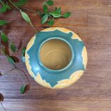 Ceramic ball vase with yellow and green leaf patterns