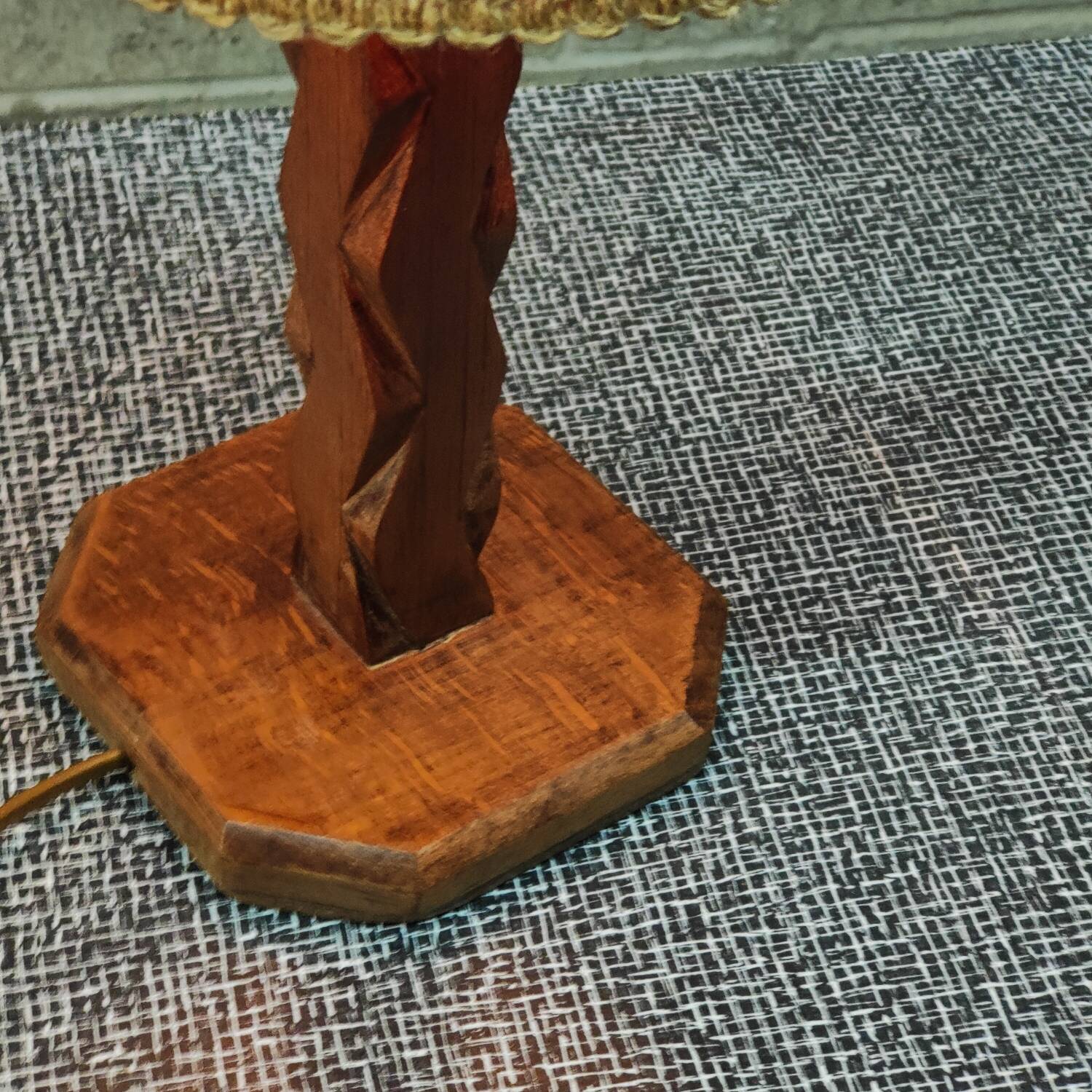 Brutalist carved wooden lamp 1950