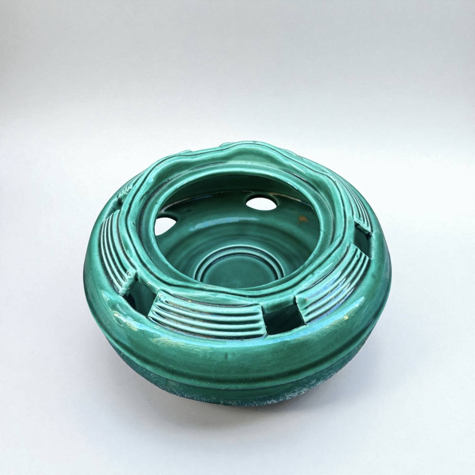 Green ceramic potpourri dish, SOFCD, 1950s