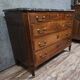Commode ancienne époque Louis XVI en acajou et filets avec plateau marbre