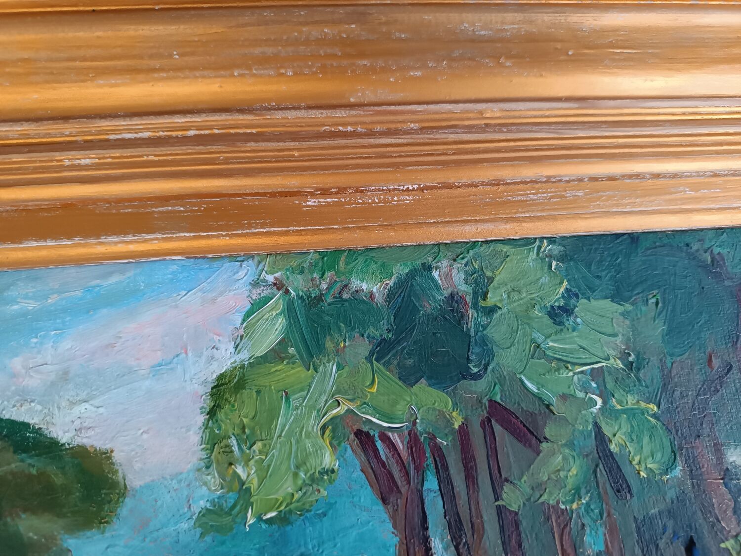 Oil painting, horseback riding in the forest