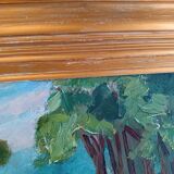 Oil painting, horseback riding in the forest