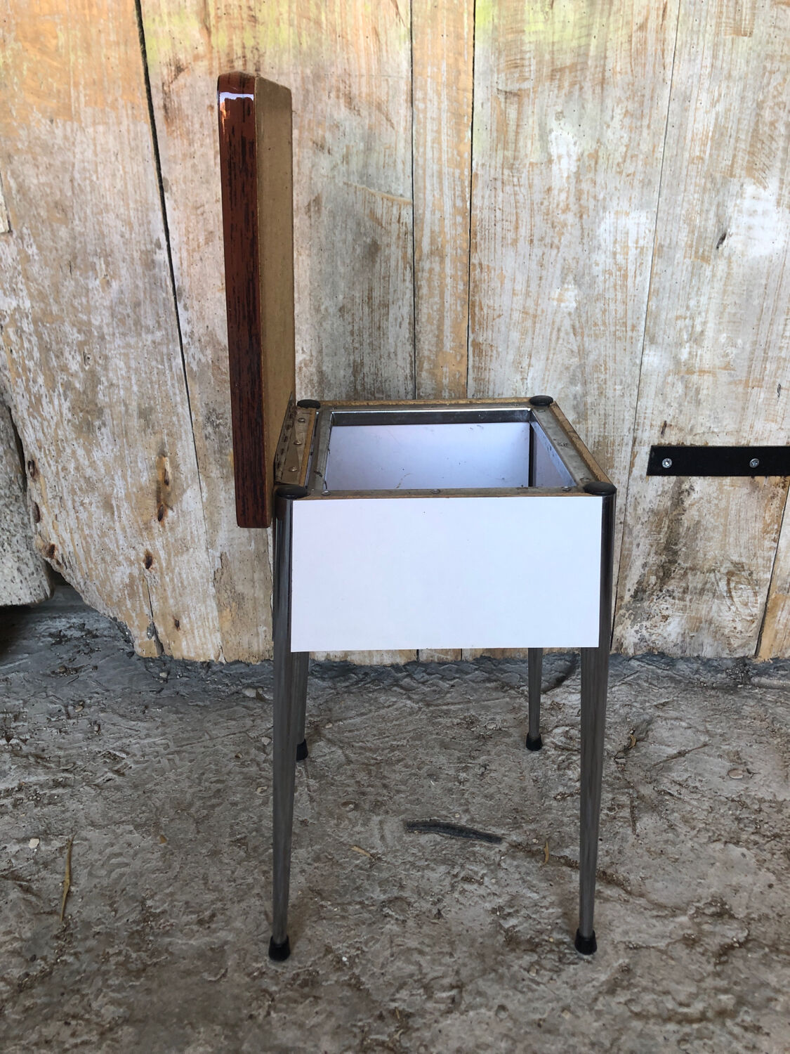 Stool chest formica wood feet compass metal chrome vintage