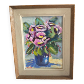 Painting on panel flowers in a vase.
