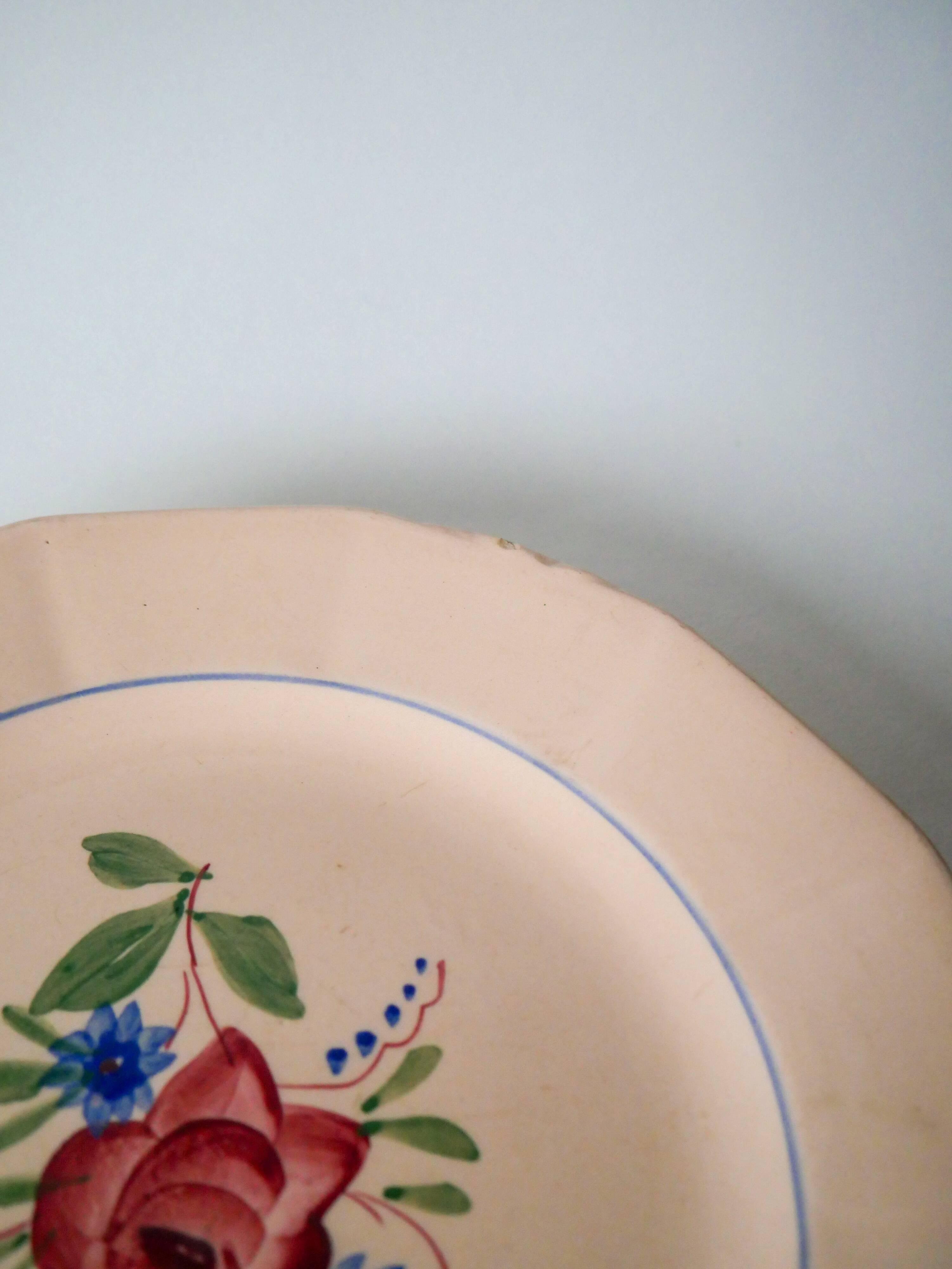 Set of 6 digoin sarreguemines dessert plates with pink flowers